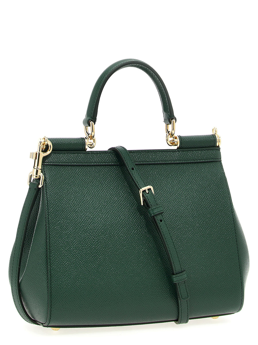 Dolce and Gabbana Sicily Dauphine Medium Handbag Green Calfskin Leather Signature Hardware for Women