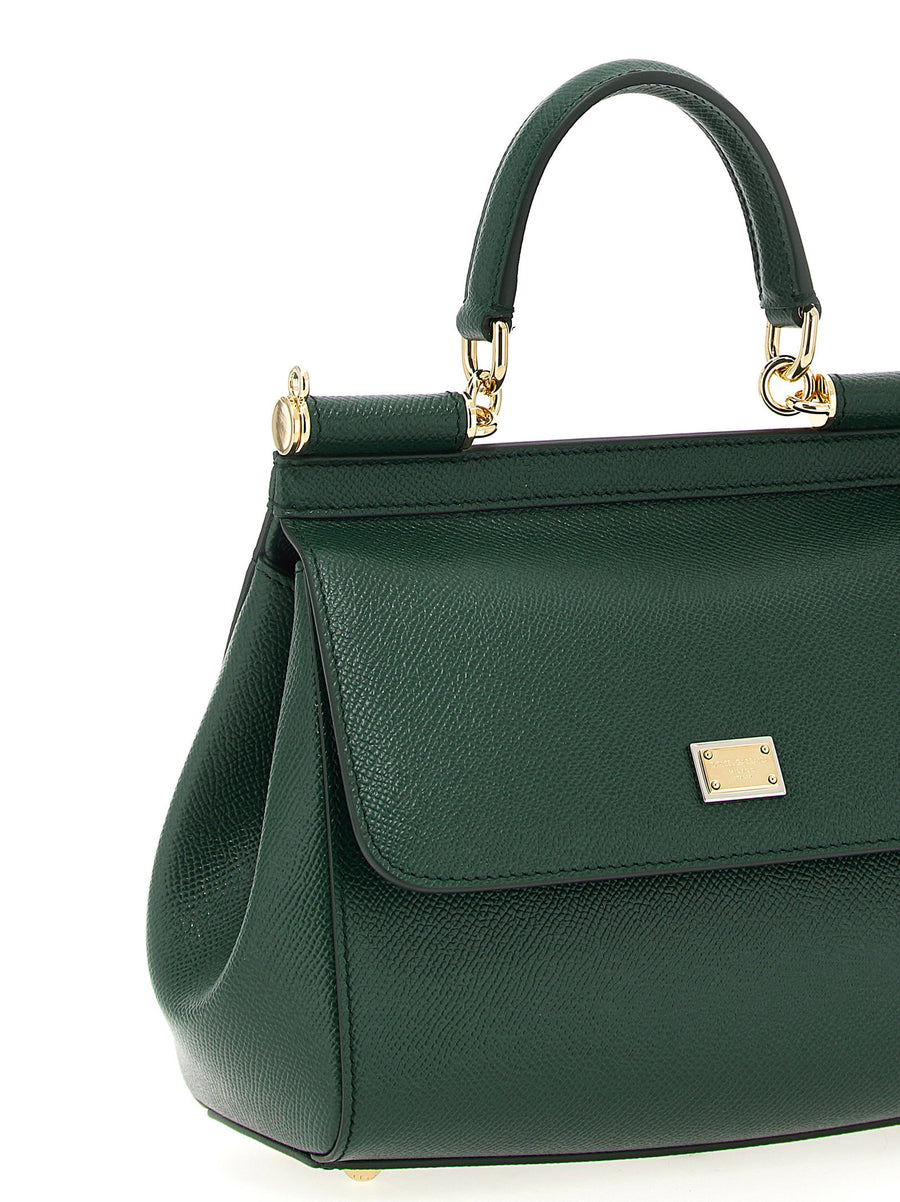 Dolce and Gabbana Sicily Dauphine Medium Handbag Green Calfskin Leather Signature Hardware for Women