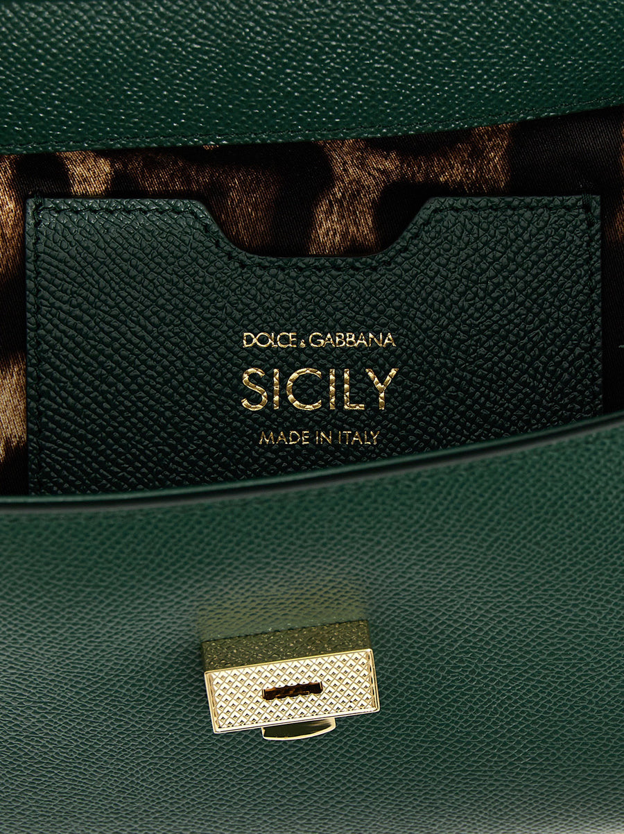 Dolce and Gabbana Sicily Dauphine Medium Handbag Green Calfskin Leather Signature Hardware for Women