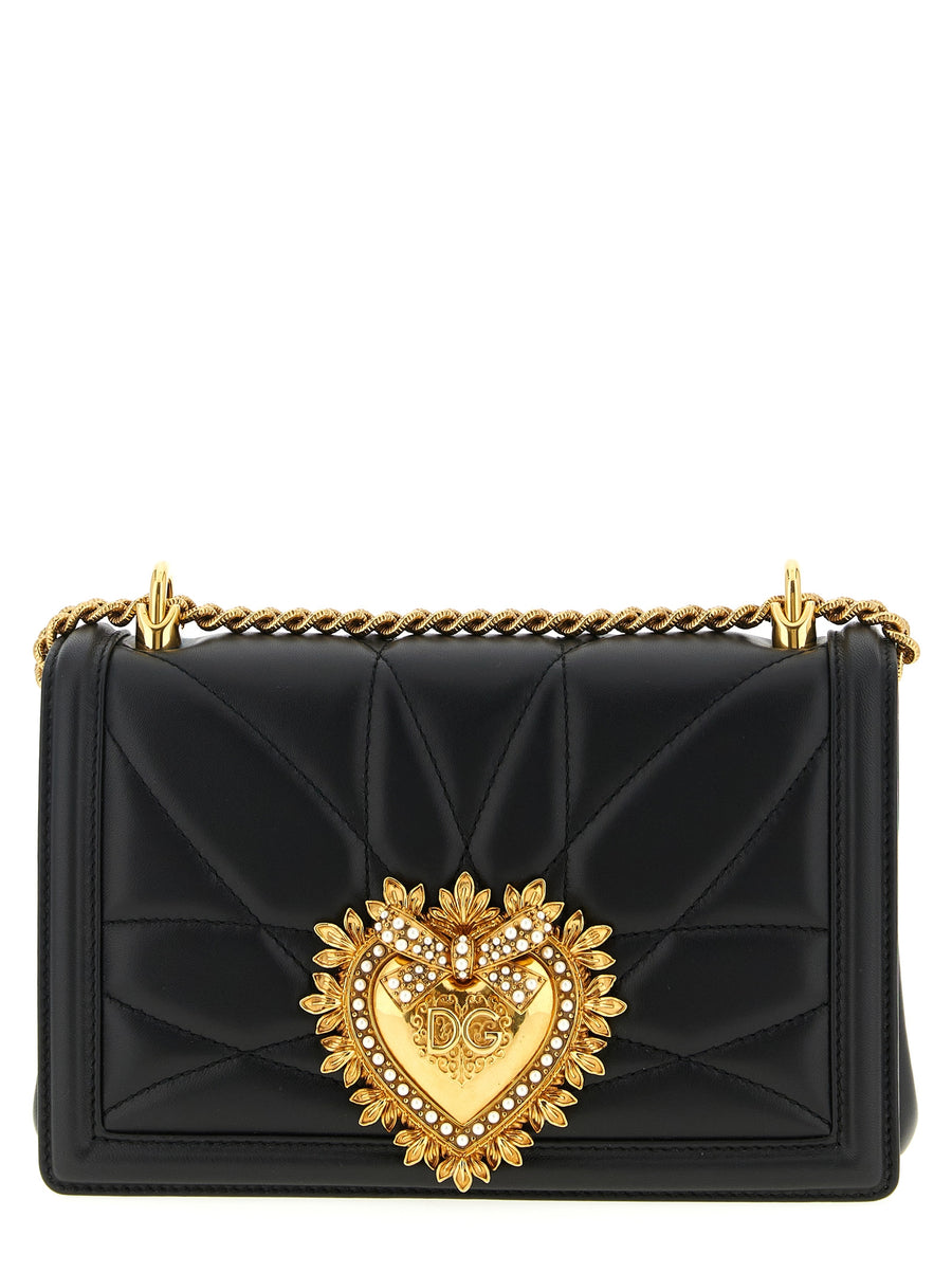 Dolce And Gabbana Devotion Crossbody Bag For Women Matelassé Calfskin Luxurious Sacred Heart Chain Strap