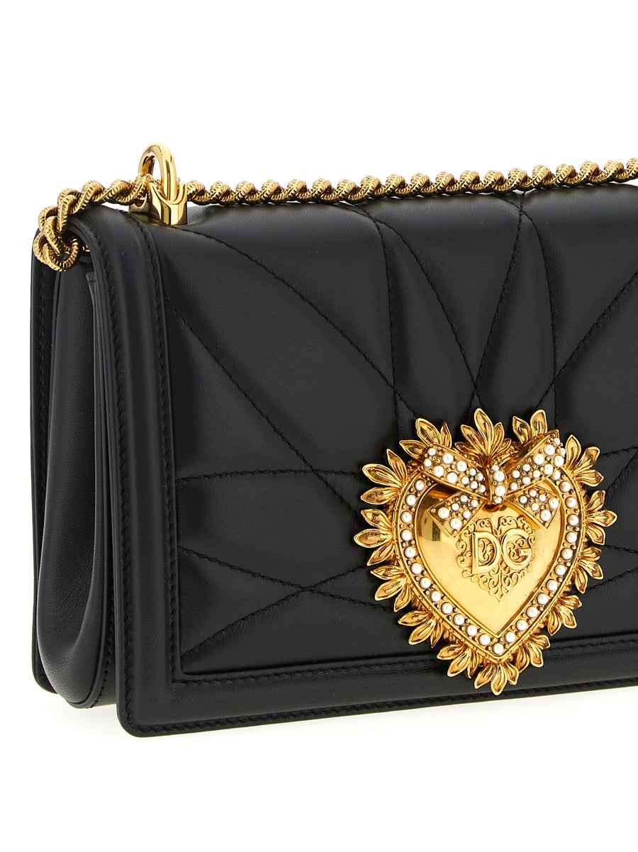 Dolce And Gabbana Devotion Crossbody Bag For Women Matelassé Calfskin Luxurious Sacred Heart Chain Strap