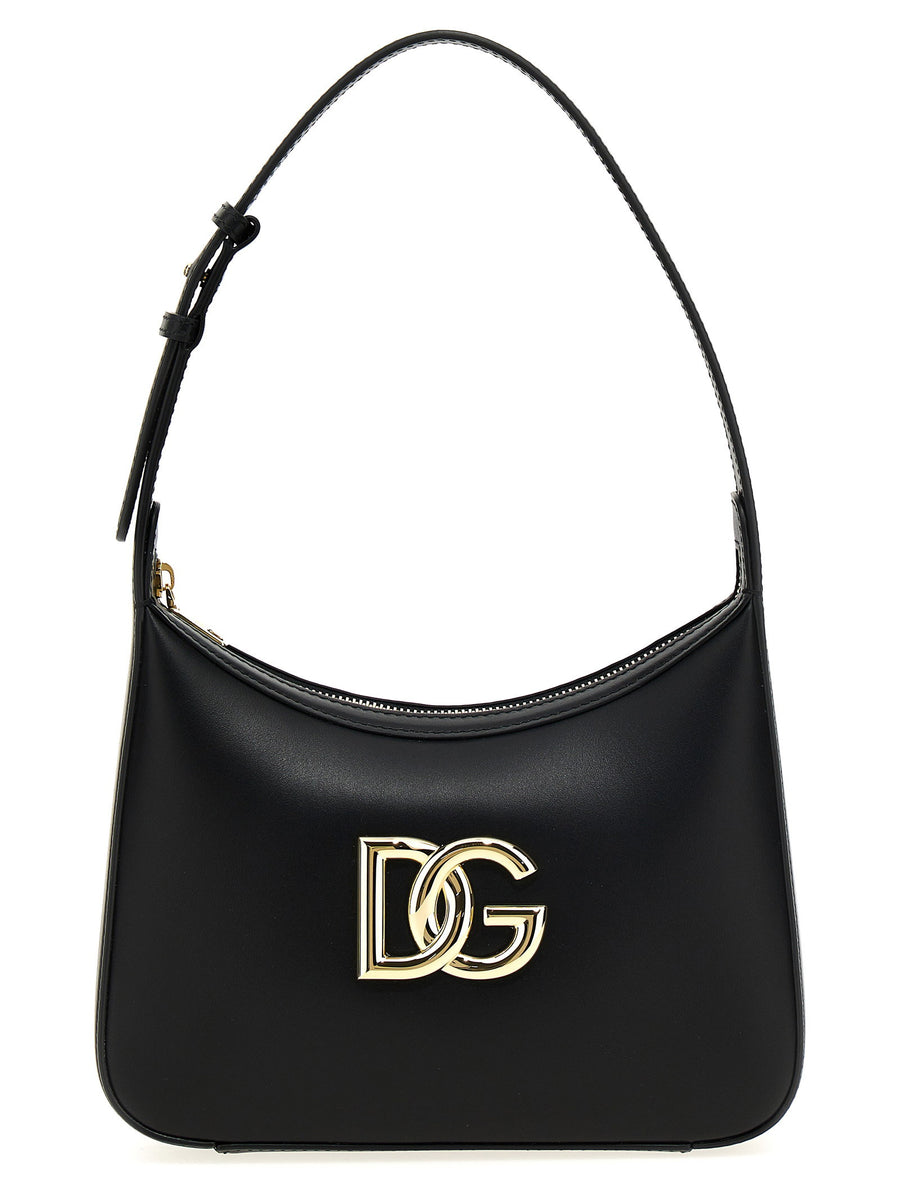 Dolce and Gabbana 3.5 Shoulder Bag Calfskin Black with Adjustable Strap, Zip Closure, Signature Logo for Women