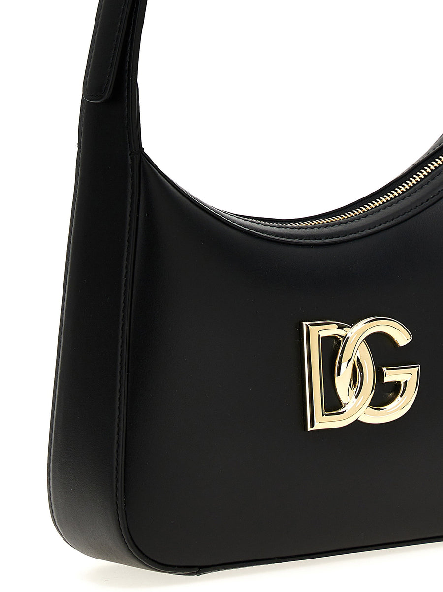 Dolce and Gabbana 3.5 Shoulder Bag Calfskin Black with Adjustable Strap, Zip Closure, Signature Logo for Women