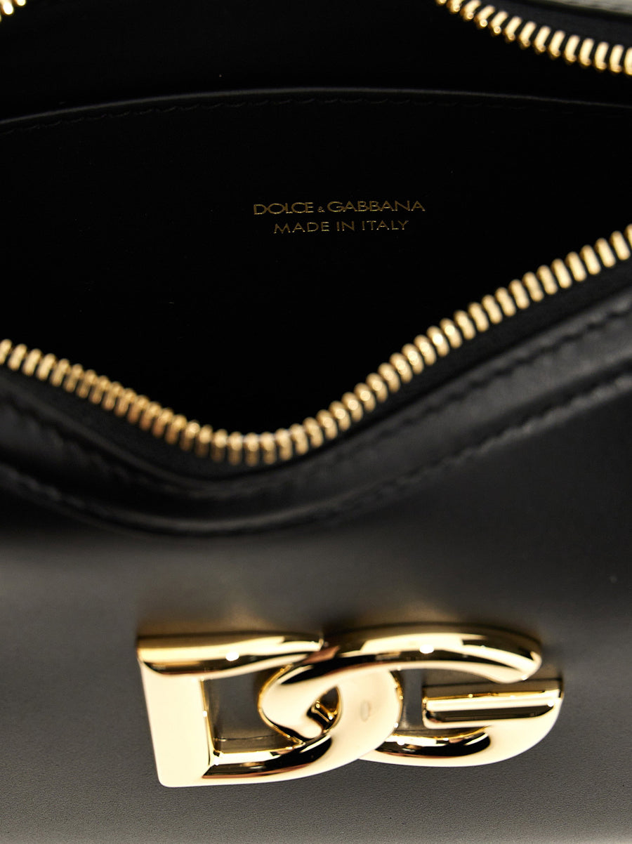 Dolce and Gabbana 3.5 Shoulder Bag Calfskin Black with Adjustable Strap, Zip Closure, Signature Logo for Women