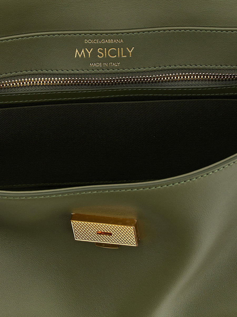 Dolce And Gabbana My Sicily Medium Handbag For Women Luxury Calf Leather Green Limited Edition