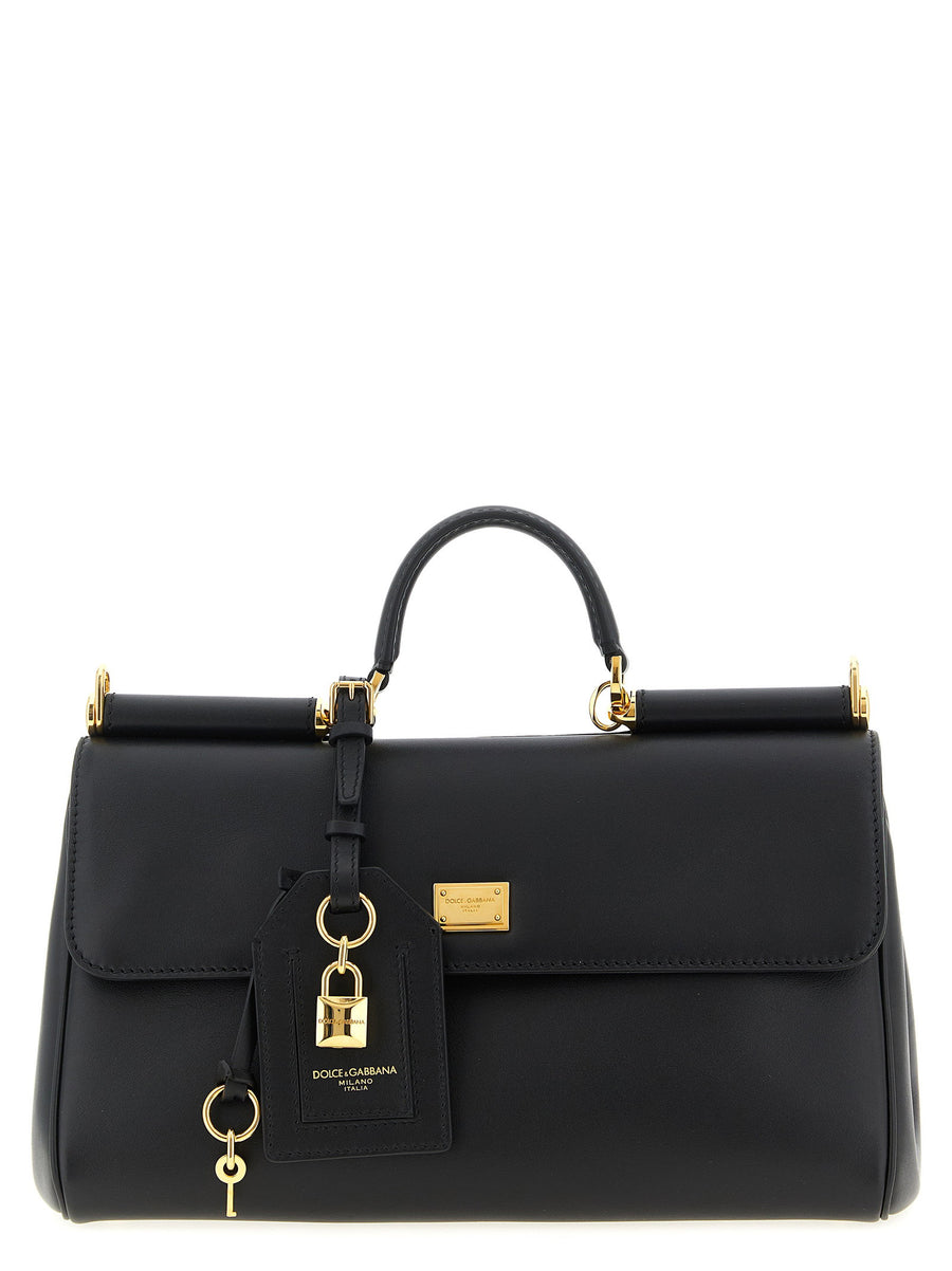 Dolce And Gabbana My Sicily Medium Handbag Black Plonge Calf Leather For Women Luxurious Evening Accessory