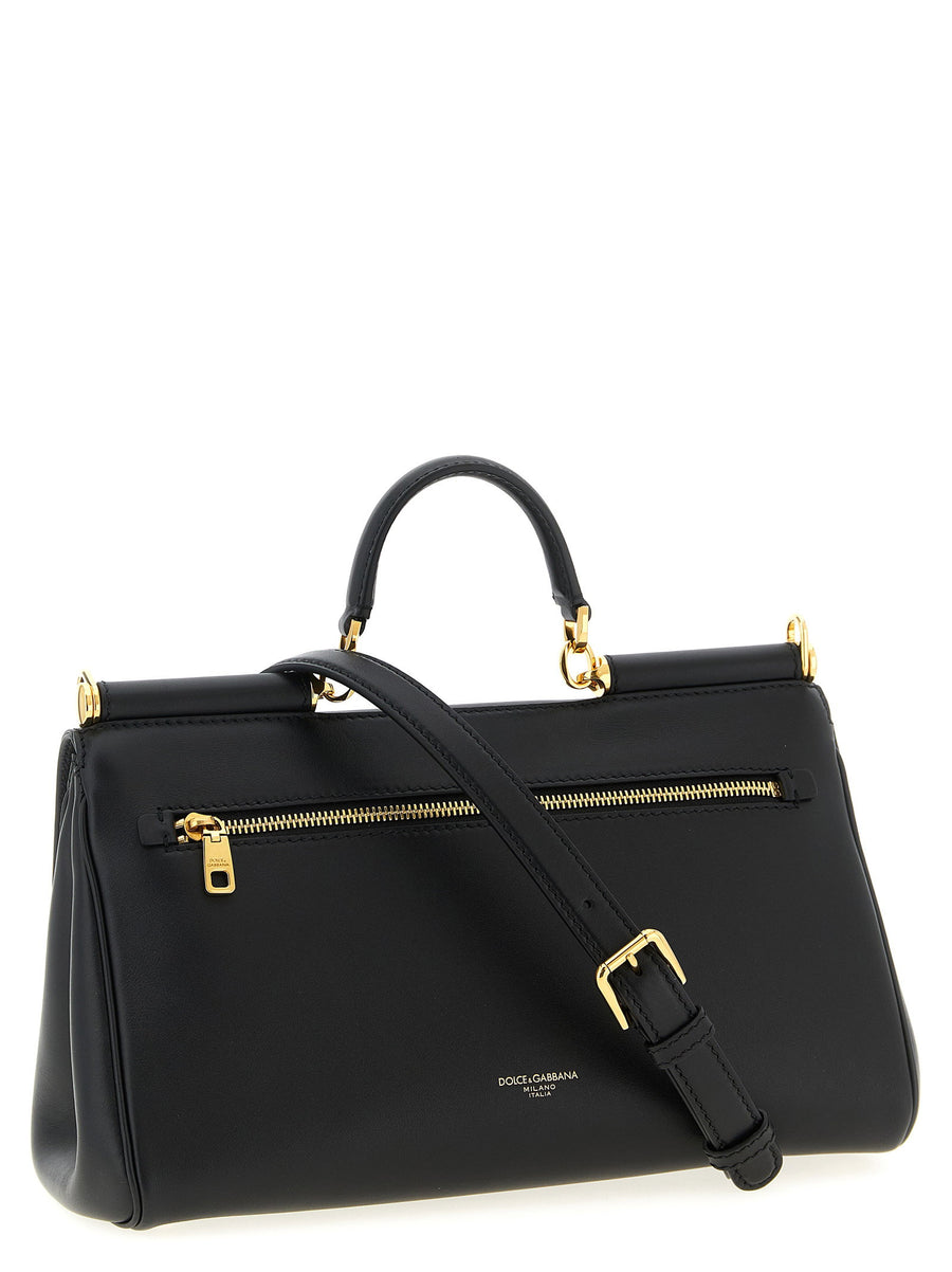 Dolce And Gabbana My Sicily Medium Handbag Black Plonge Calf Leather For Women Luxurious Evening Accessory