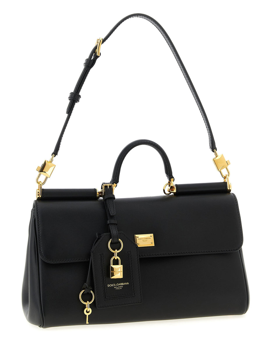 Dolce And Gabbana My Sicily Medium Handbag Black Plonge Calf Leather For Women Luxurious Evening Accessory