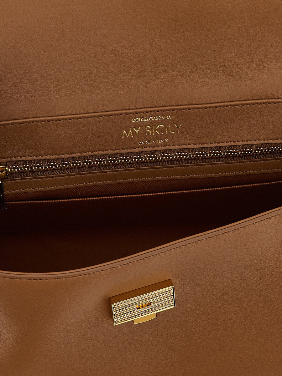 Dolce and Gabbana My Sicily Handbag for Women Structured Brown Calf Leather Luxury