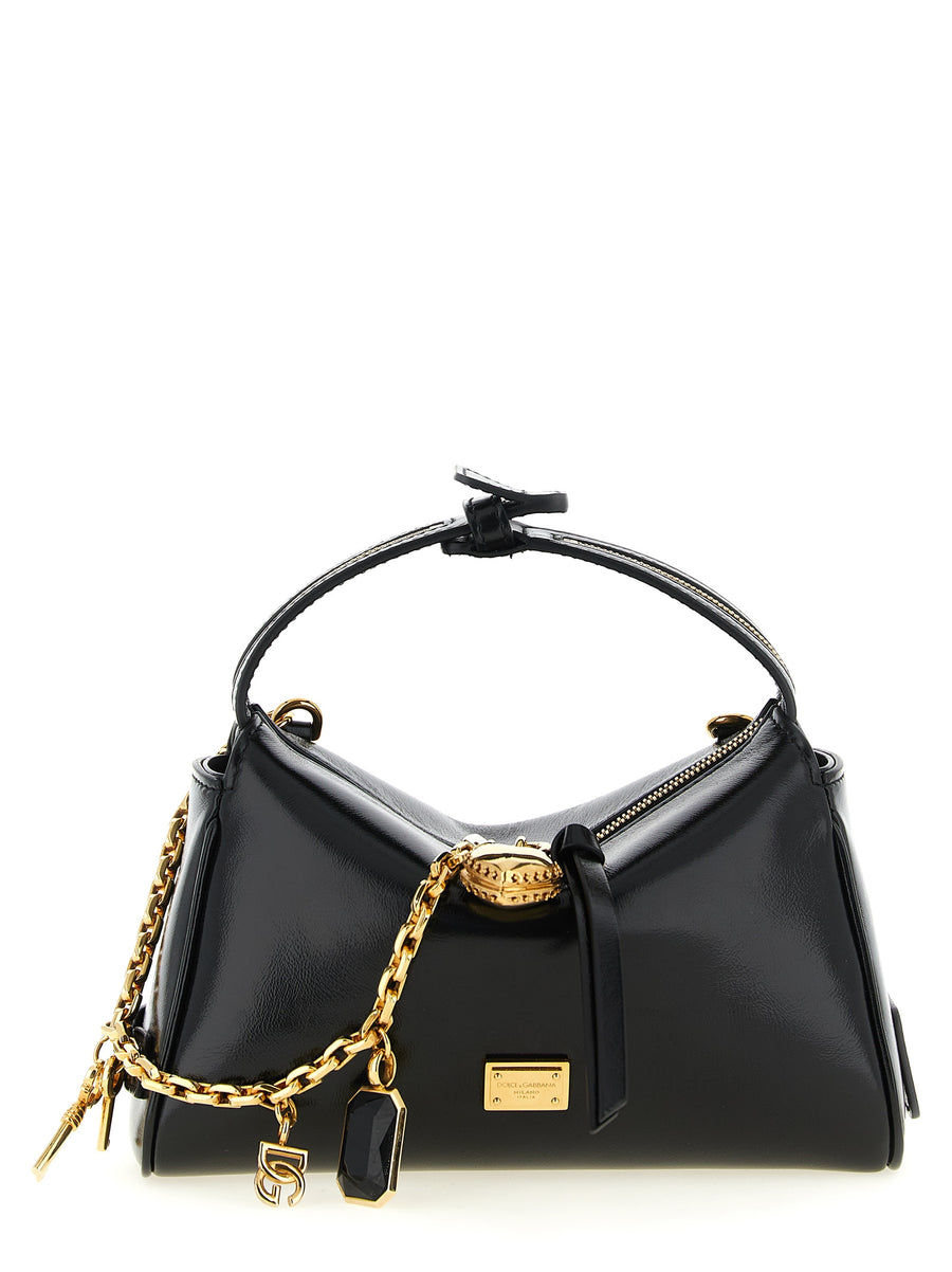 Vittoria Mini Handbag by Dolce and Gabbana Luxurious Black Calfskin with Secure Zip for Women
