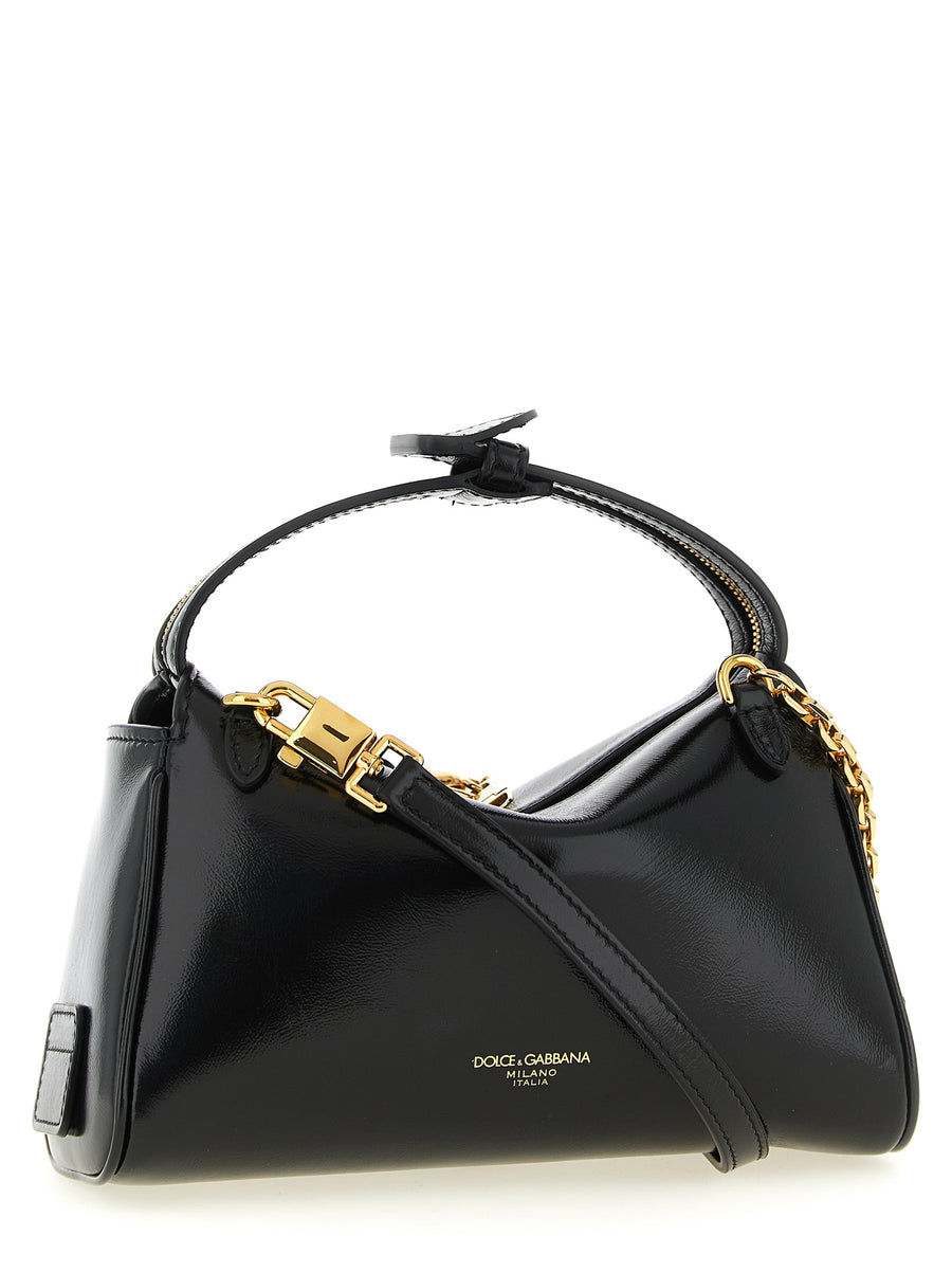 Vittoria Mini Handbag by Dolce and Gabbana Luxurious Black Calfskin with Secure Zip for Women