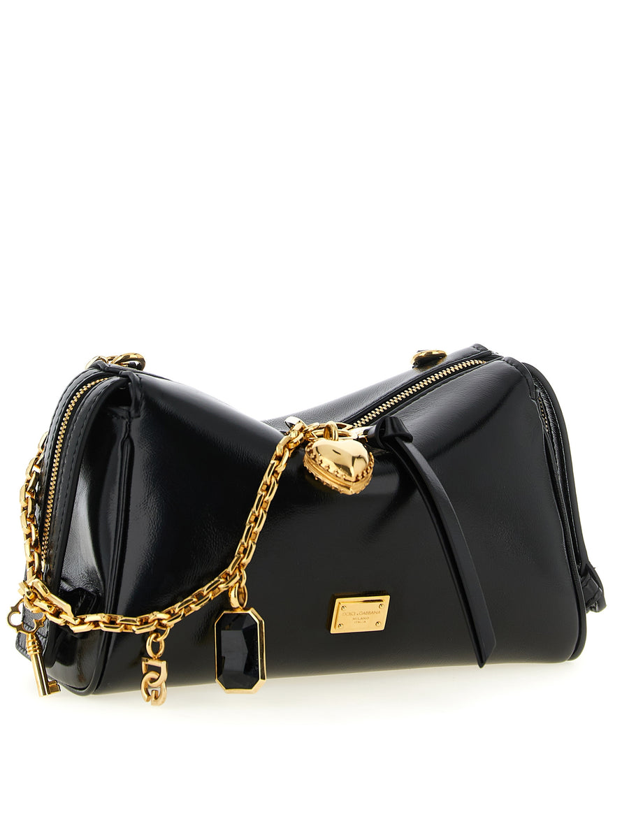 Vittoria Mini Handbag by Dolce and Gabbana Luxurious Black Calfskin with Secure Zip for Women