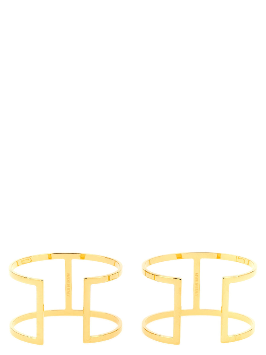Elisabetta Franchi Logo Bracelet Set for Women Gold Tone Brass Rigid Cuff Two Piece Luxury