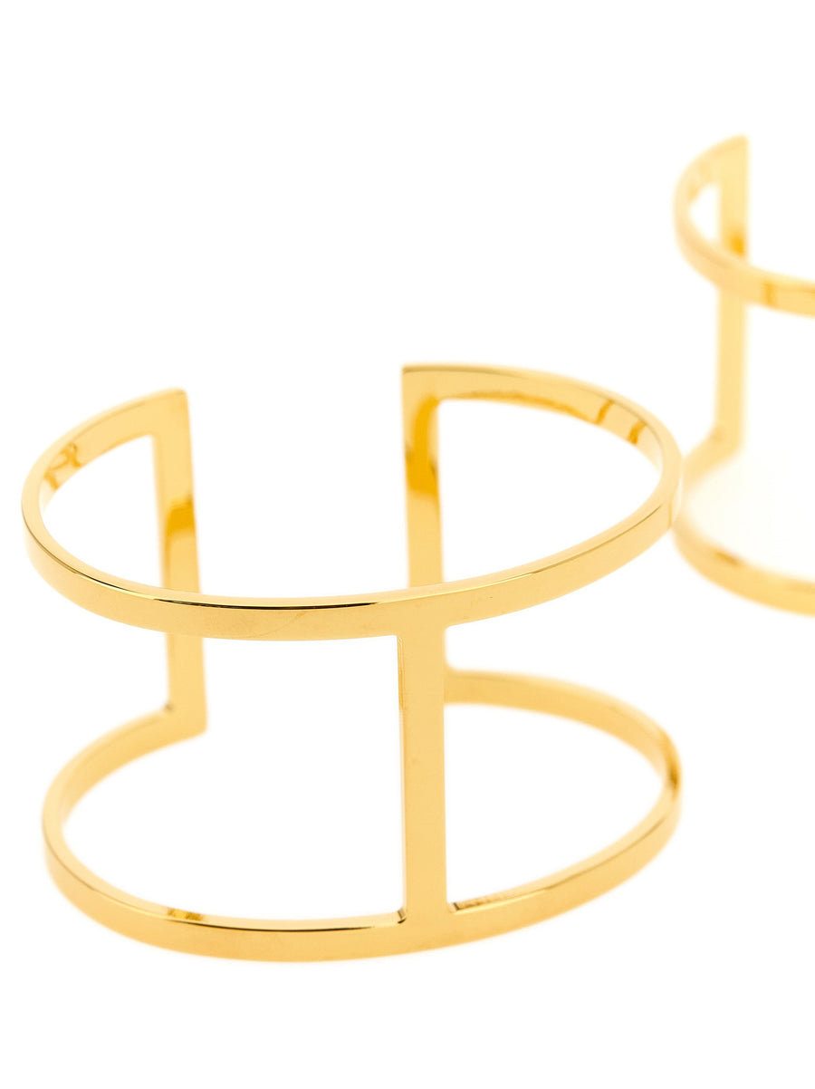 Elisabetta Franchi Logo Bracelet Set for Women Gold Tone Brass Rigid Cuff Two Piece Luxury