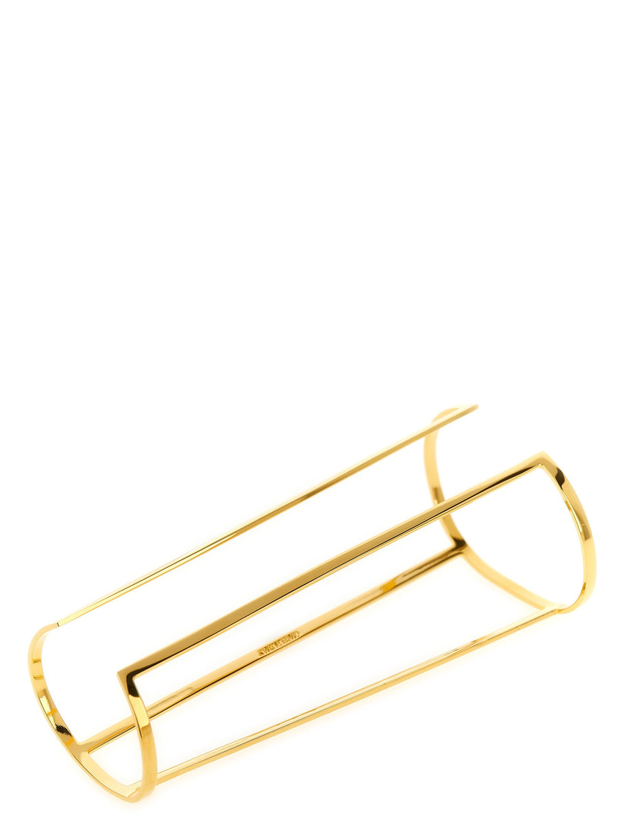 Elisabetta Franchi Bangle Gold Toned Brass Cut Out Modern Statement For Women One Size