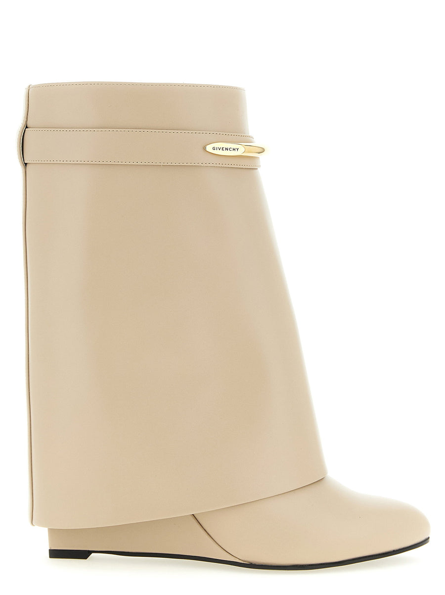 Givenchy Shark Pinch Ankle Boots For Women Beige Calfskin Leather Sculptural Pointed Toe Luxurious