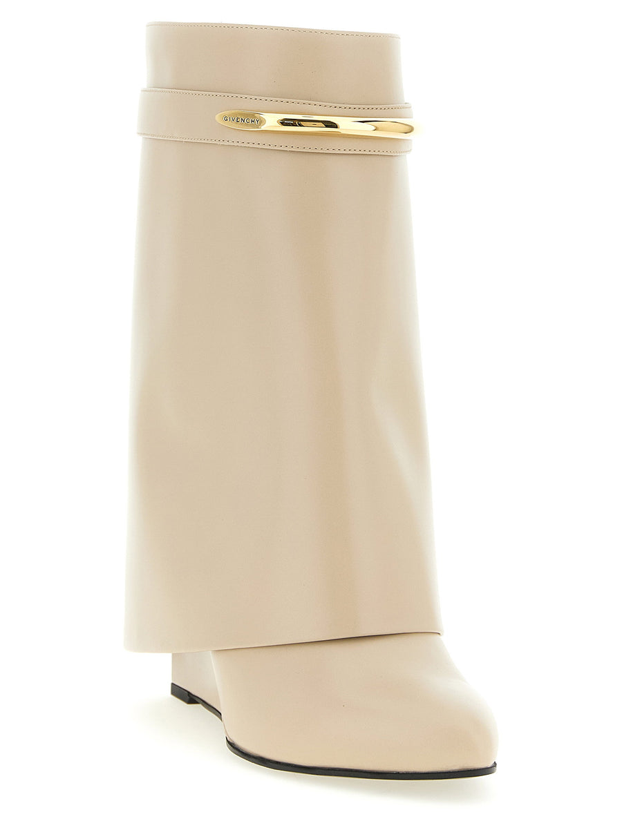 Givenchy Shark Pinch Ankle Boots For Women Beige Calfskin Leather Sculptural Pointed Toe Luxurious