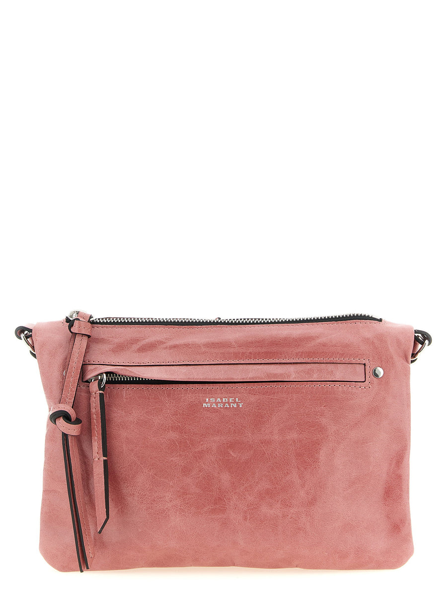 Isabel Marant Winna Duo Crossbody Bag Pink Calfskin Leather With Top Zip And Adjustable Strap Double Gusset