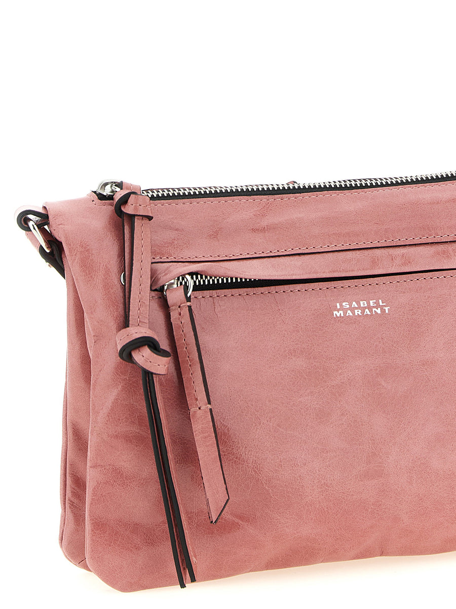 Isabel Marant Winna Duo Crossbody Bag Pink Calfskin Leather With Top Zip And Adjustable Strap Double Gusset