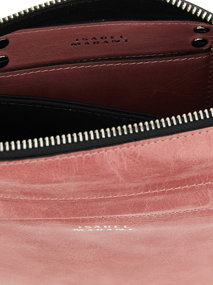 Isabel Marant Winna Duo Crossbody Bag Pink Calfskin Leather With Top Zip And Adjustable Strap Double Gusset