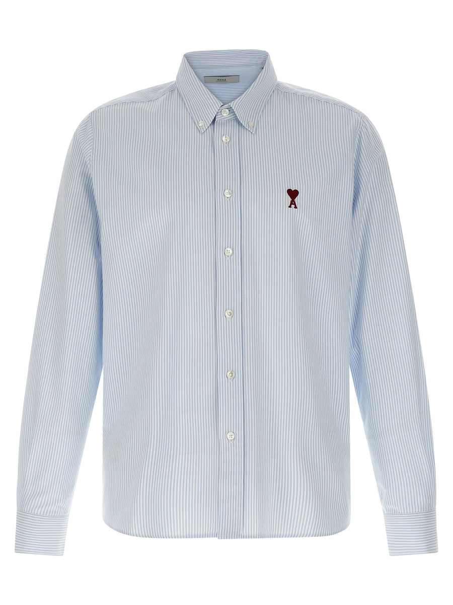 Ami Paris Ami De Coeur Light Blue Oxford Striped Cotton Shirt Button Down