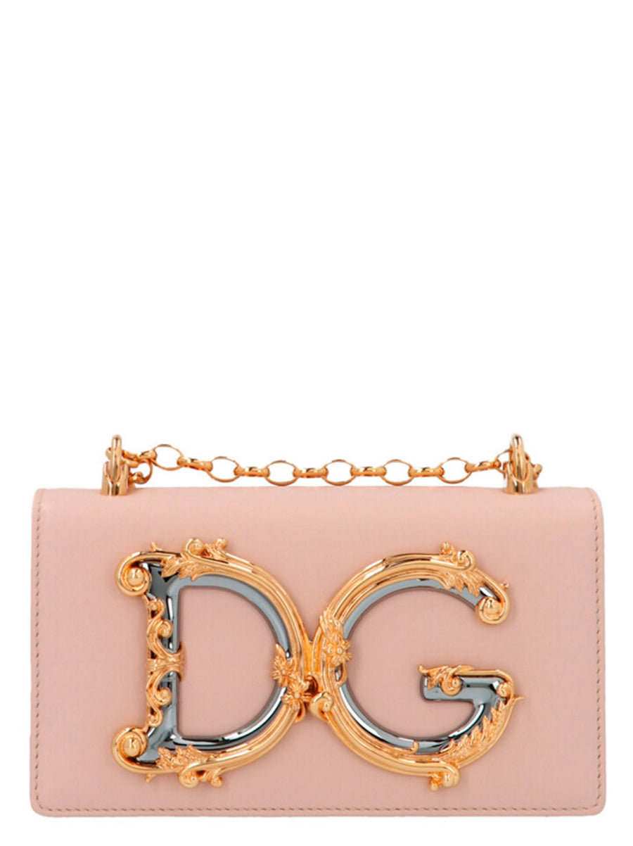 Dolce And Gabbana DG Girl Mini Crossbody Bag Pink Lamb Leather Gold Hardware
