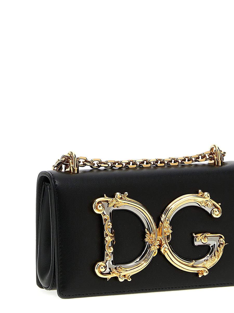 Dolce And Gabbana Dg Girl Mini Crossbody Bag Black Calf Leather
