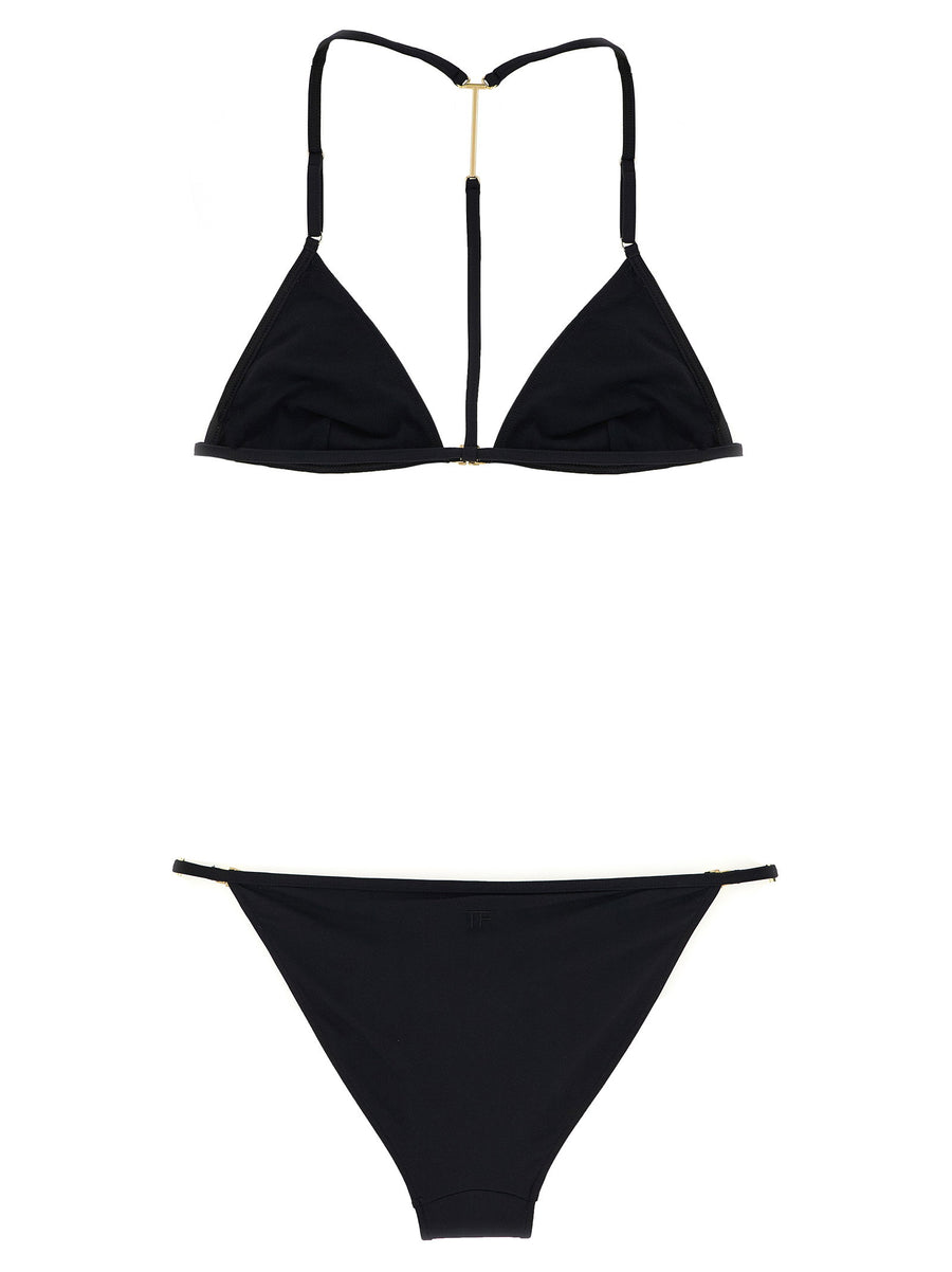 Tom Ford T Bikini Luxury Stretch Jersey Triangle Top Swimsuit For Women Front Hook Closure Metal T Detail
