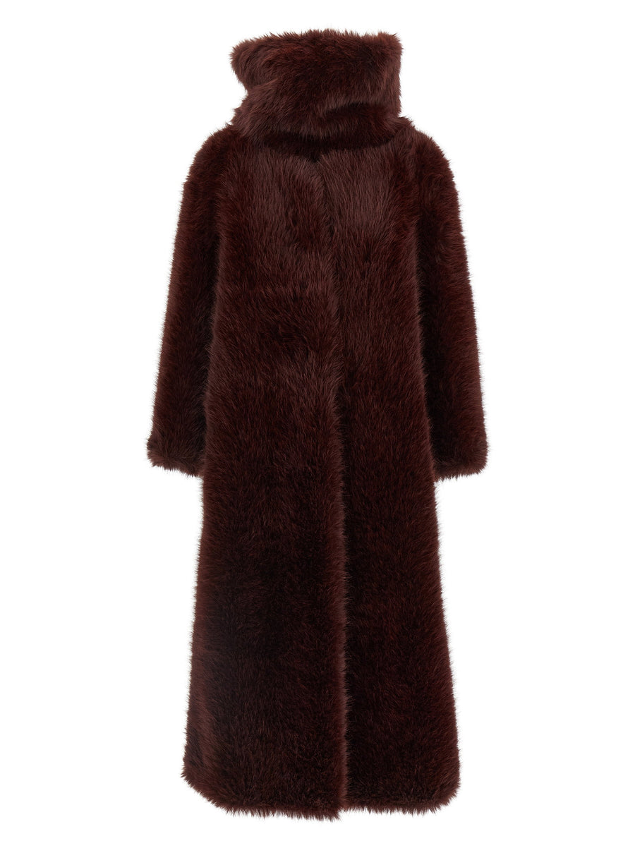 BB Couture Eco Fur Coat Bordeaux For Women Removable Scarf Luxe Warmth And Versatile Style