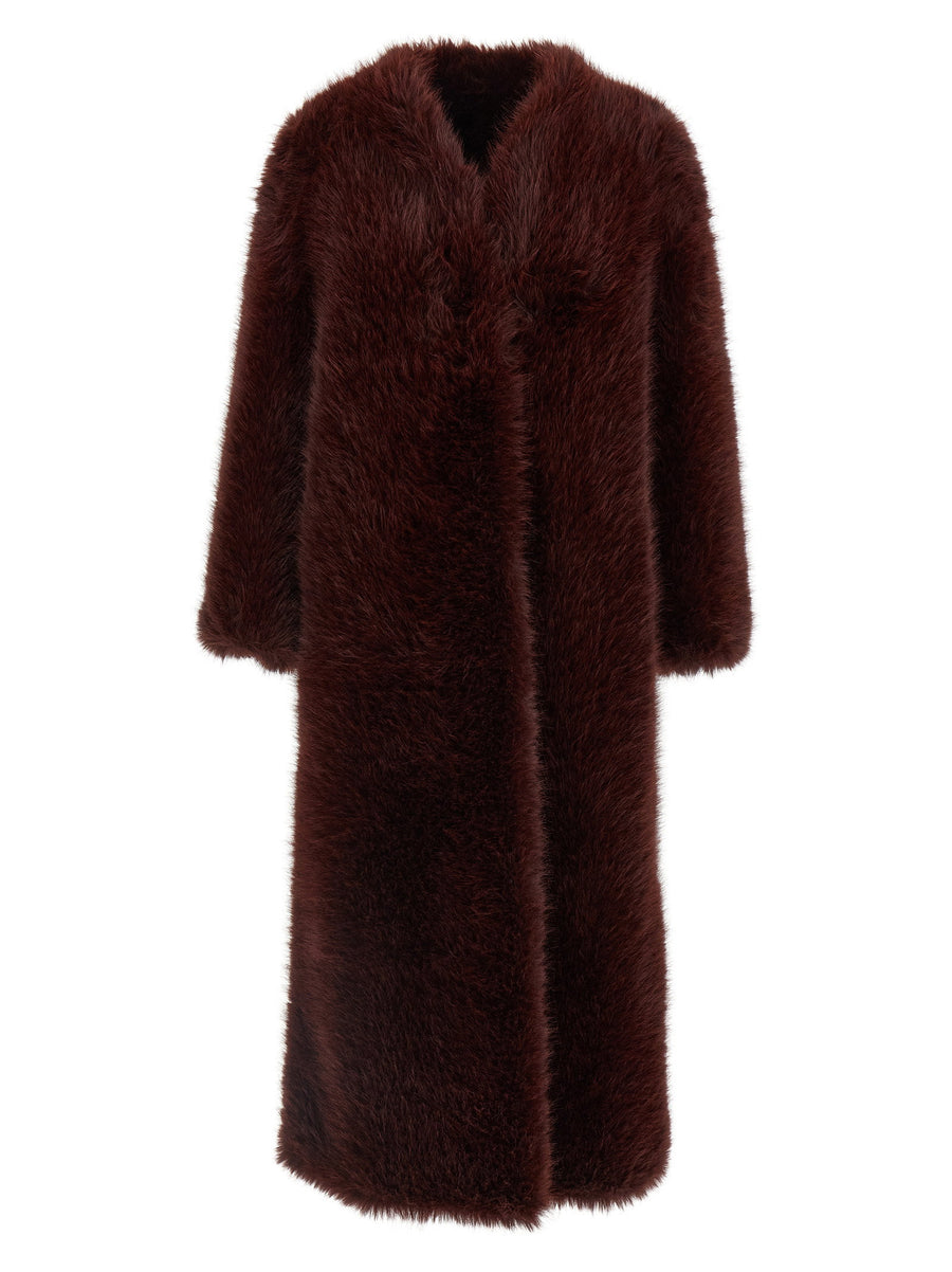BB Couture Eco Fur Coat Bordeaux For Women Removable Scarf Luxe Warmth And Versatile Style