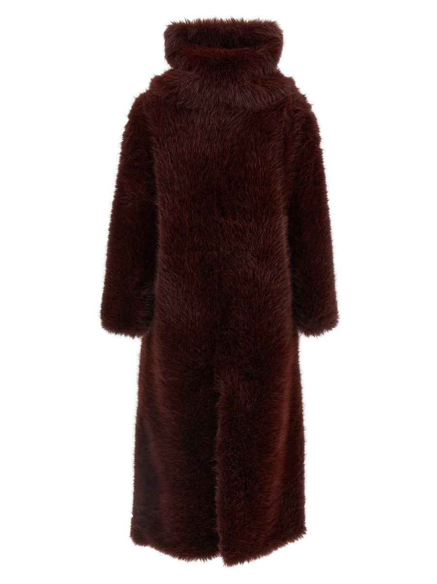 BB Couture Eco Fur Coat Bordeaux For Women Removable Scarf Luxe Warmth And Versatile Style