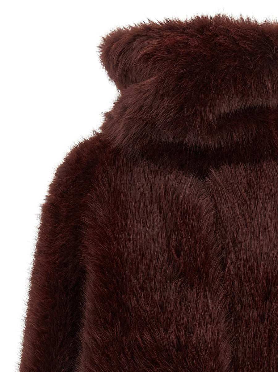 BB Couture Eco Fur Coat Bordeaux For Women Removable Scarf Luxe Warmth And Versatile Style