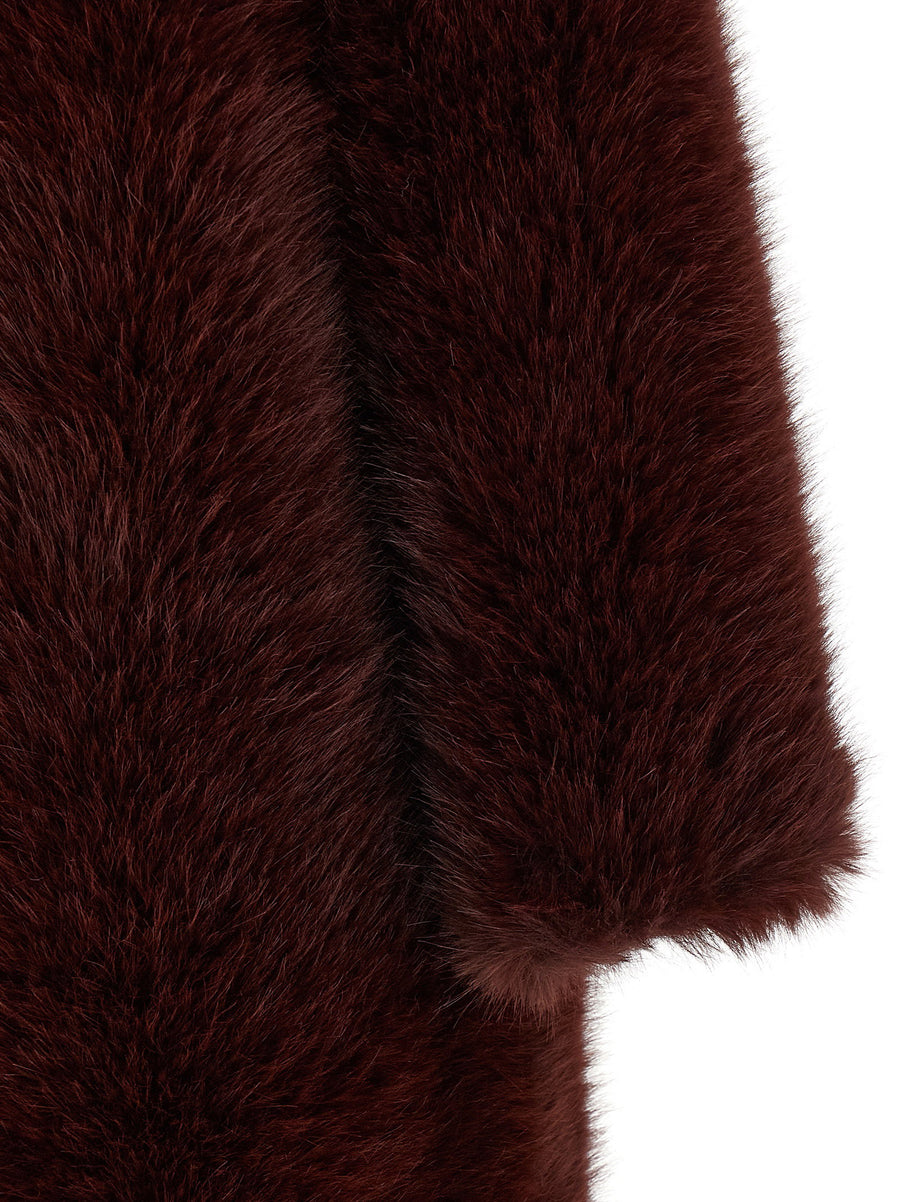BB Couture Eco Fur Coat Bordeaux For Women Removable Scarf Luxe Warmth And Versatile Style