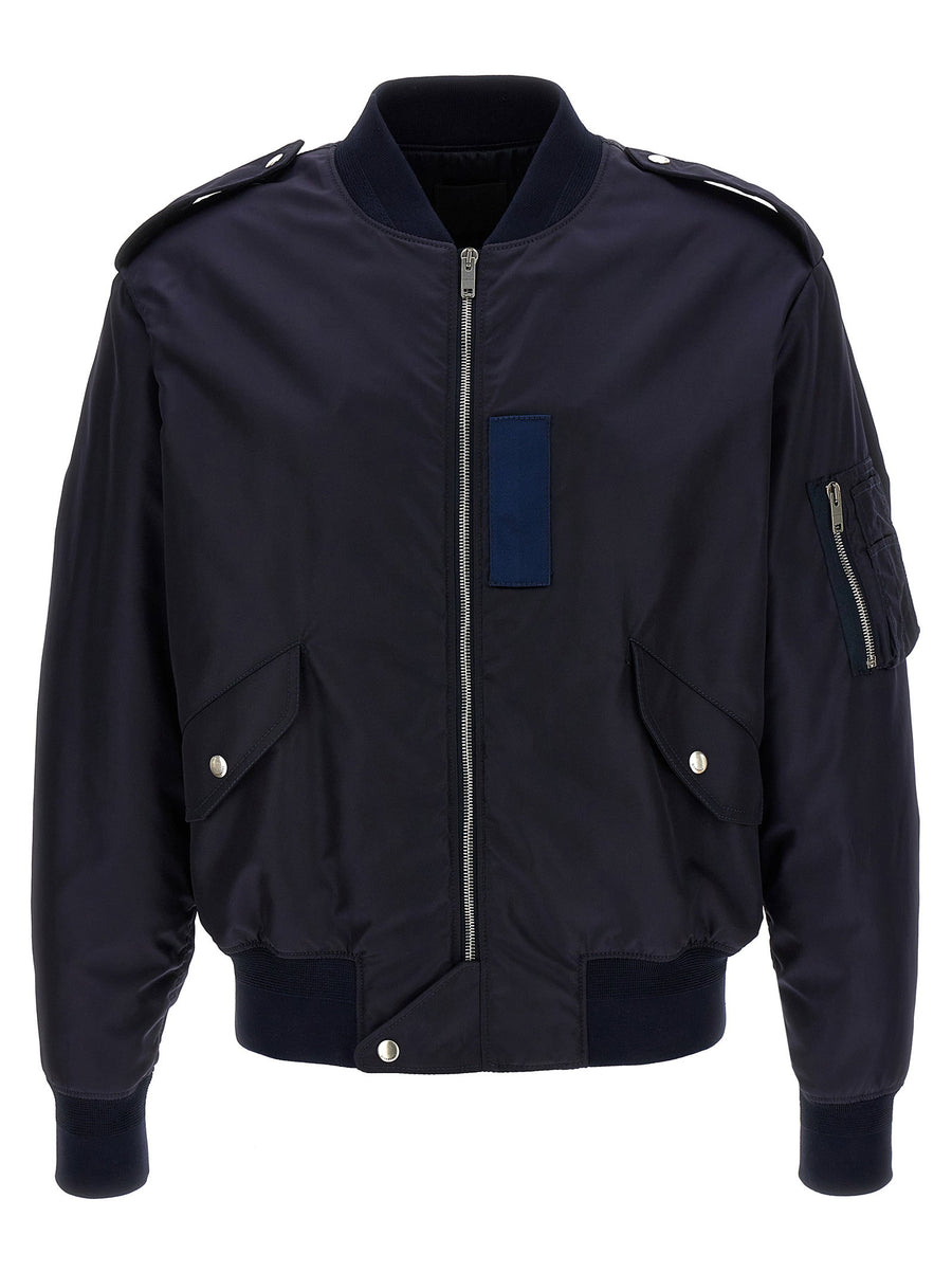Givenchy Marine Bomber Jacket For Men Blue Nylon With Back Logo Embroidery Premium Refined Everyday Layer