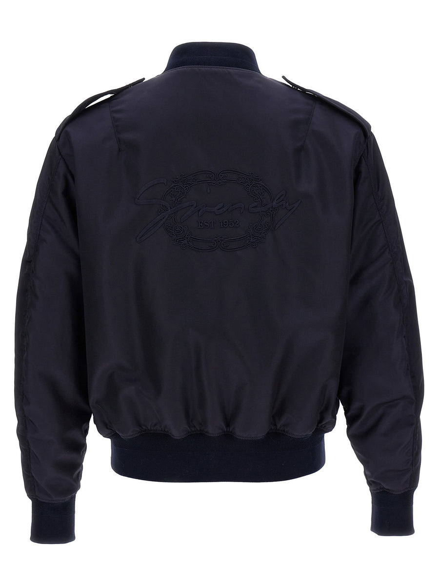 Givenchy Marine Bomber Jacket For Men Blue Nylon With Back Logo Embroidery Premium Refined Everyday Layer