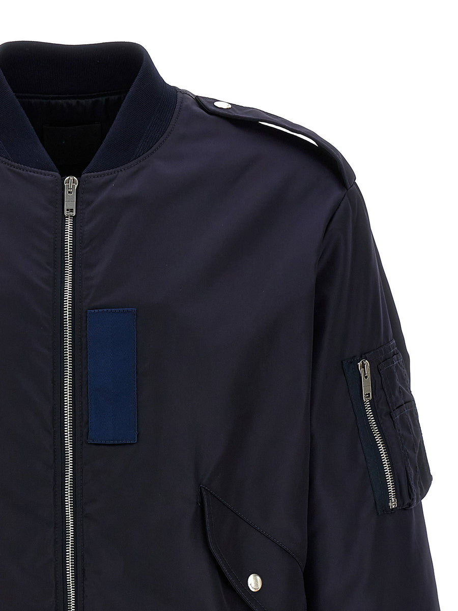 Givenchy Marine Bomber Jacket For Men Blue Nylon With Back Logo Embroidery Premium Refined Everyday Layer