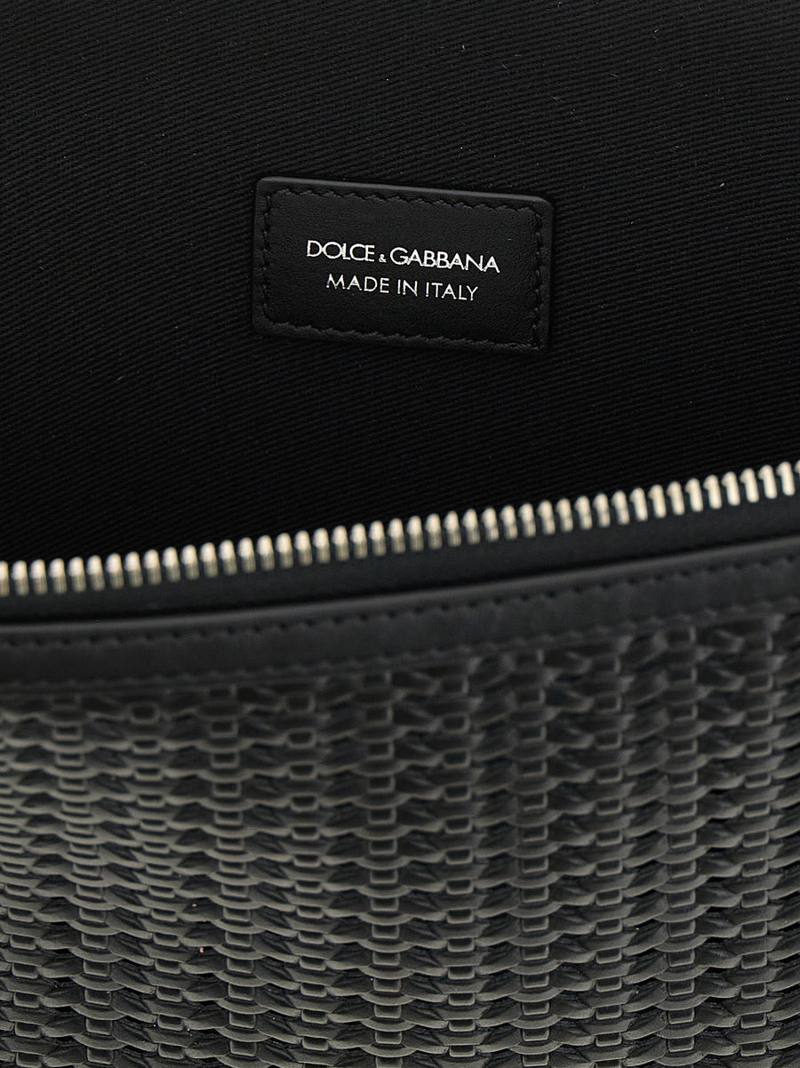 Dolce and Gabbana Atene Clutch For Men Black Plongé Calfskin Leather With Woven Front