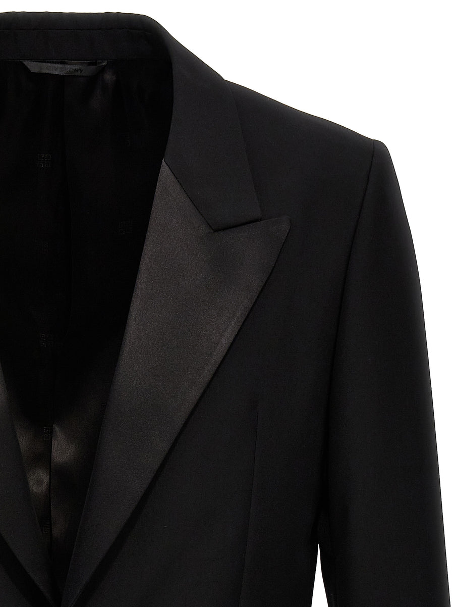 Givenchy Peak Lapel Wool Blazer for Women Luxury Double Breasted Satin Lapels Slim Fit