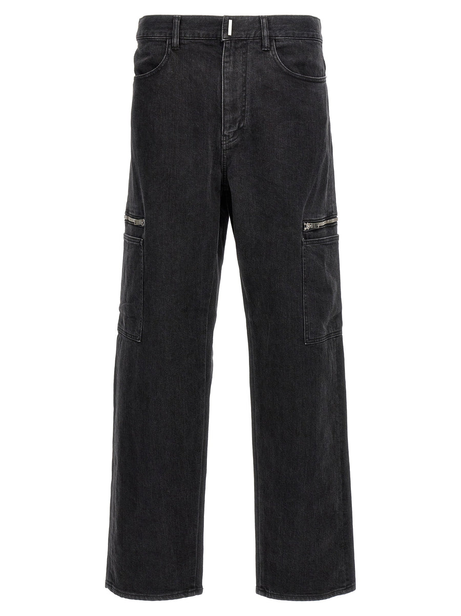 Givenchy Cargo Jeans For Men Black 100 Percent Cotton Loose Fit With 4G Back Print Signature Style