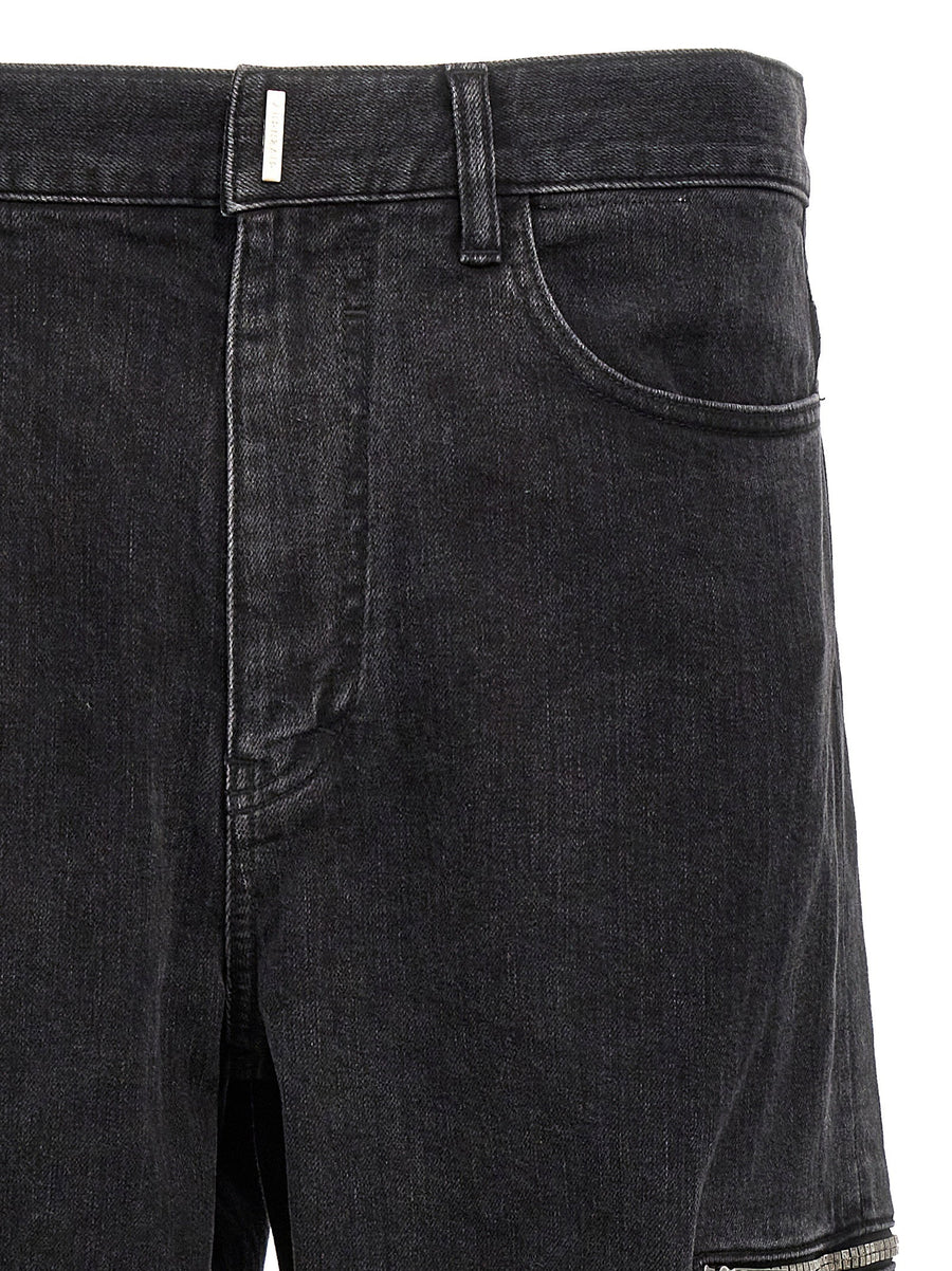 Givenchy Cargo Jeans For Men Black 100 Percent Cotton Loose Fit With 4G Back Print Signature Style