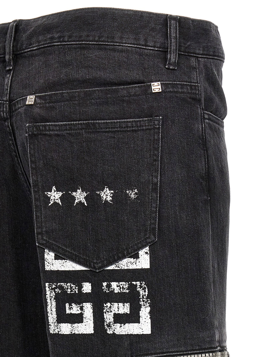 Givenchy Cargo Jeans For Men Black 100 Percent Cotton Loose Fit With 4G Back Print Signature Style