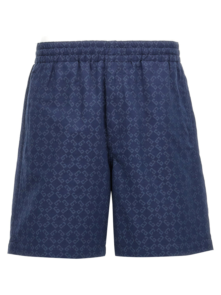 Givenchy Monogram Bermuda Shorts for Men Blue Jacquard Cotton Viscose Blend Luxurious Comfort Drawstring