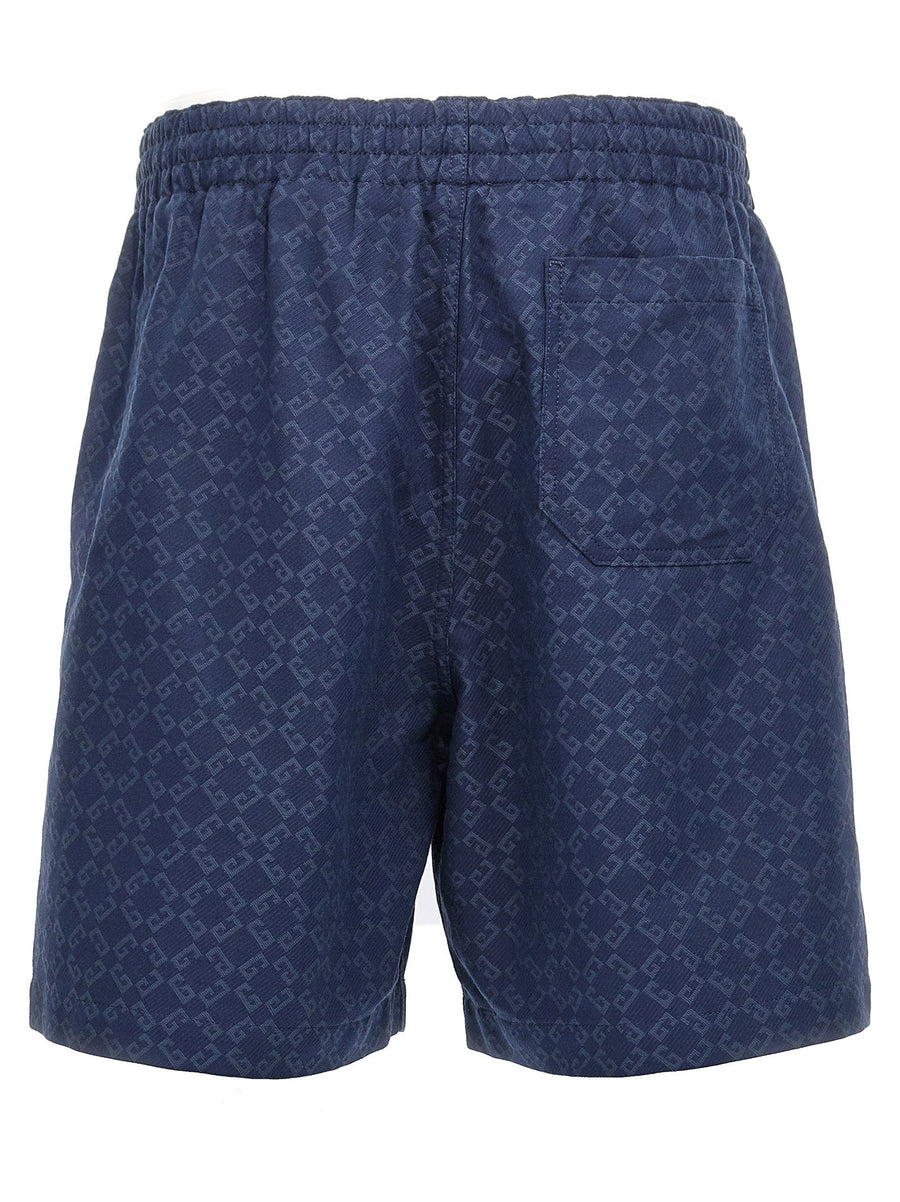 Givenchy Monogram Bermuda Shorts for Men Blue Jacquard Cotton Viscose Blend Luxurious Comfort Drawstring