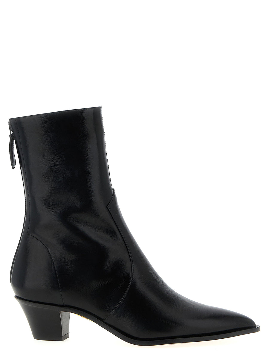 Aquazzura Brunswick Black Calfskin Leather Ankle Boots Pointed Toe