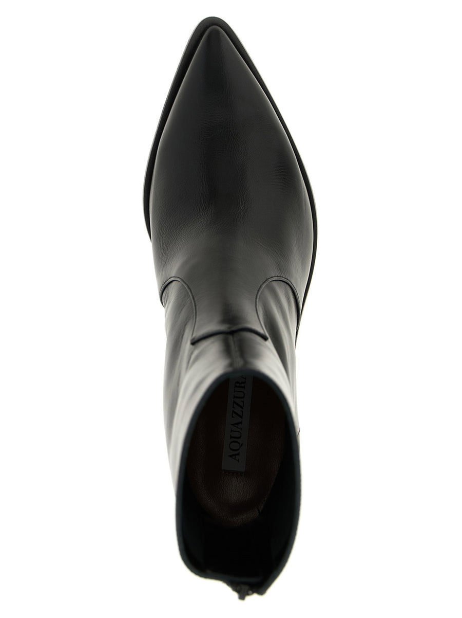 Aquazzura Brunswick Black Calfskin Leather Ankle Boots Pointed Toe