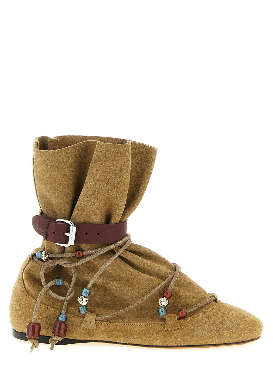 Isabel Marant Letiz Ankle Boots Women Beige Unlined Suede With Beaded Lace Detail