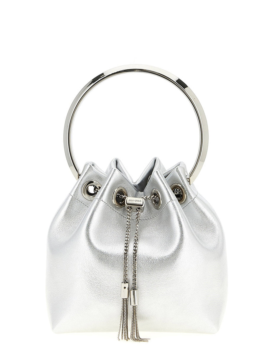 Jimmy Choo Diwali Bon Bon Silver Bucket Bag With Chain Shoulder Strap