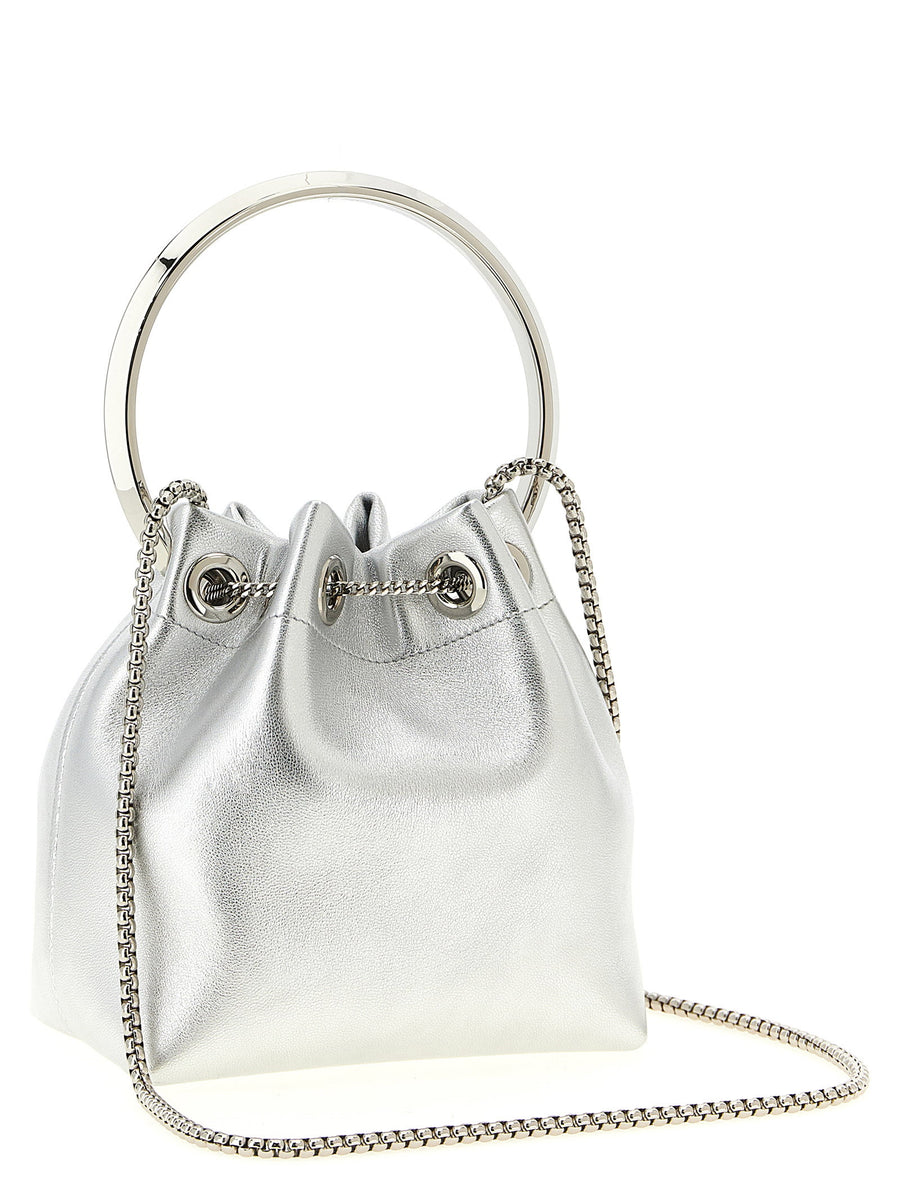 Jimmy Choo Diwali Bon Bon Silver Bucket Bag With Chain Shoulder Strap