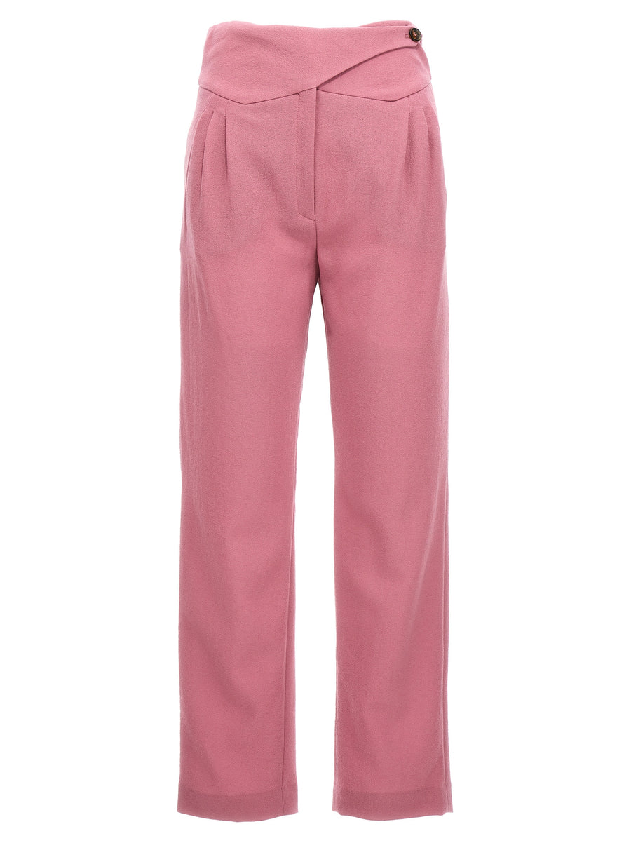 Blazé Milano Virgin Wool Trousers for Women Pink Front Pleats Polished Everyday Workwear
