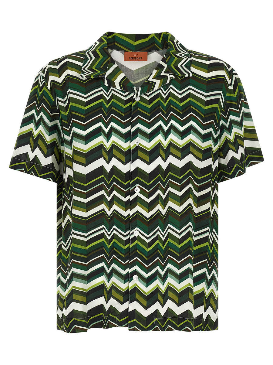 Missoni Irregular Zigzag Bowling Shirt For Men In Green 100% Viscose Lightweight Luxury Bold Summer Style